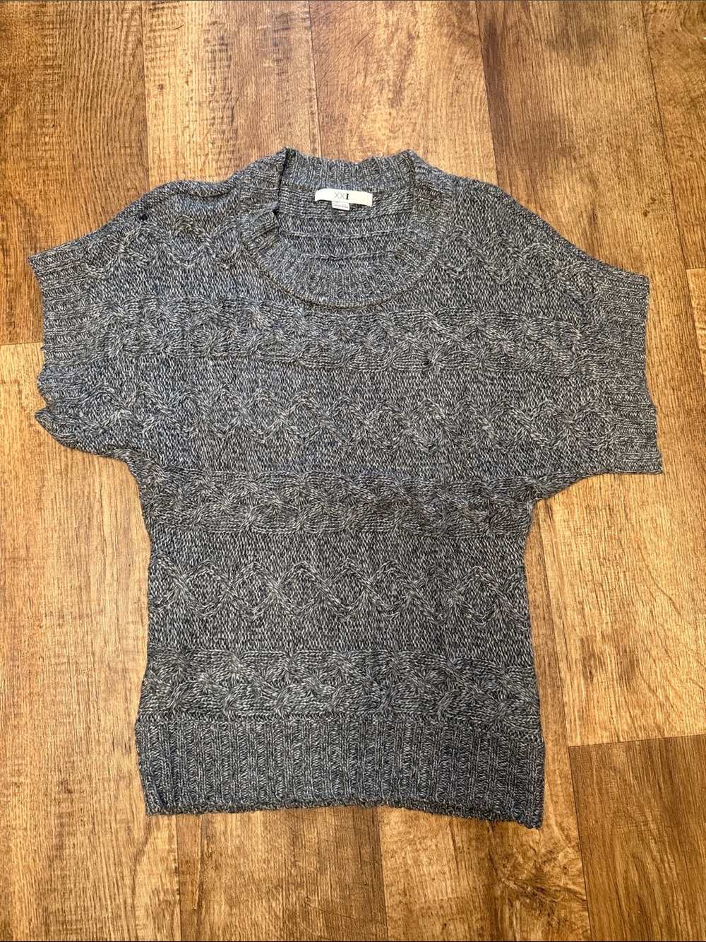 Forever 21 Gray Marled Cable-Knit Crewneck Pullover